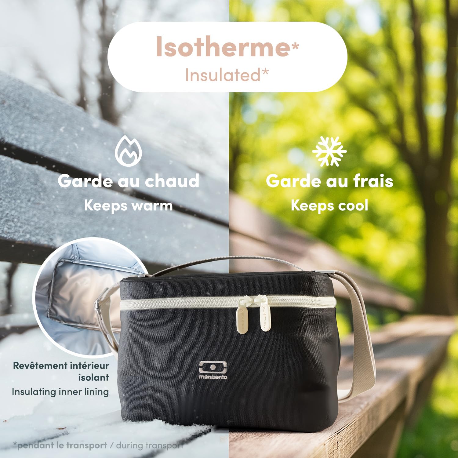 MONBENTO - Borsa Termica 5 L Arctic nero Onyx - Lunch Bag per Trasportare Portapranzo, Borraccia e Accessori per il Pranzo – Borsa Frigo con Tracolla Rimovibile – Ideale per Ufficio/Picnic