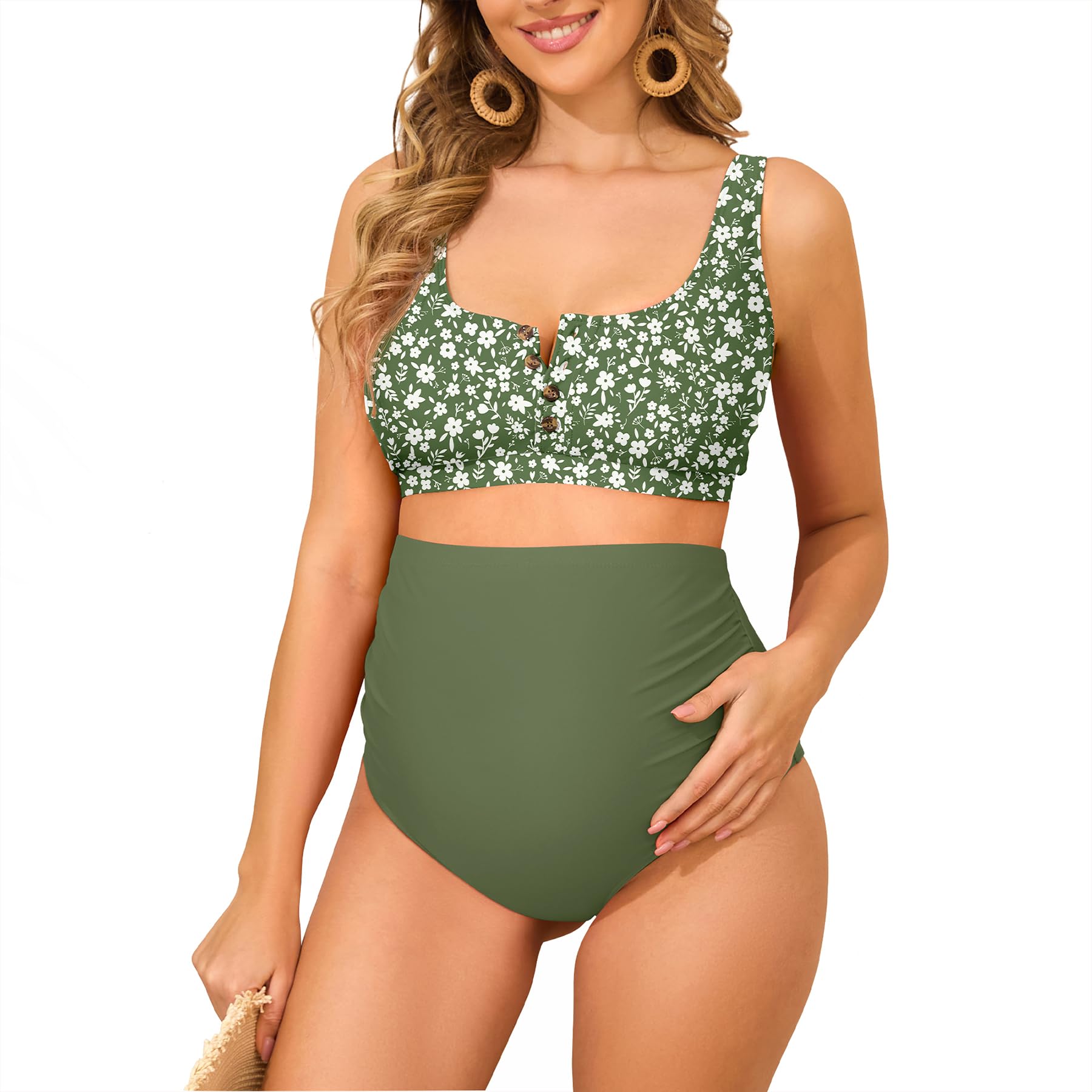 Zando Maternity Swimsuit 2 Piece High Waist Bikini Bathing Suits for Women