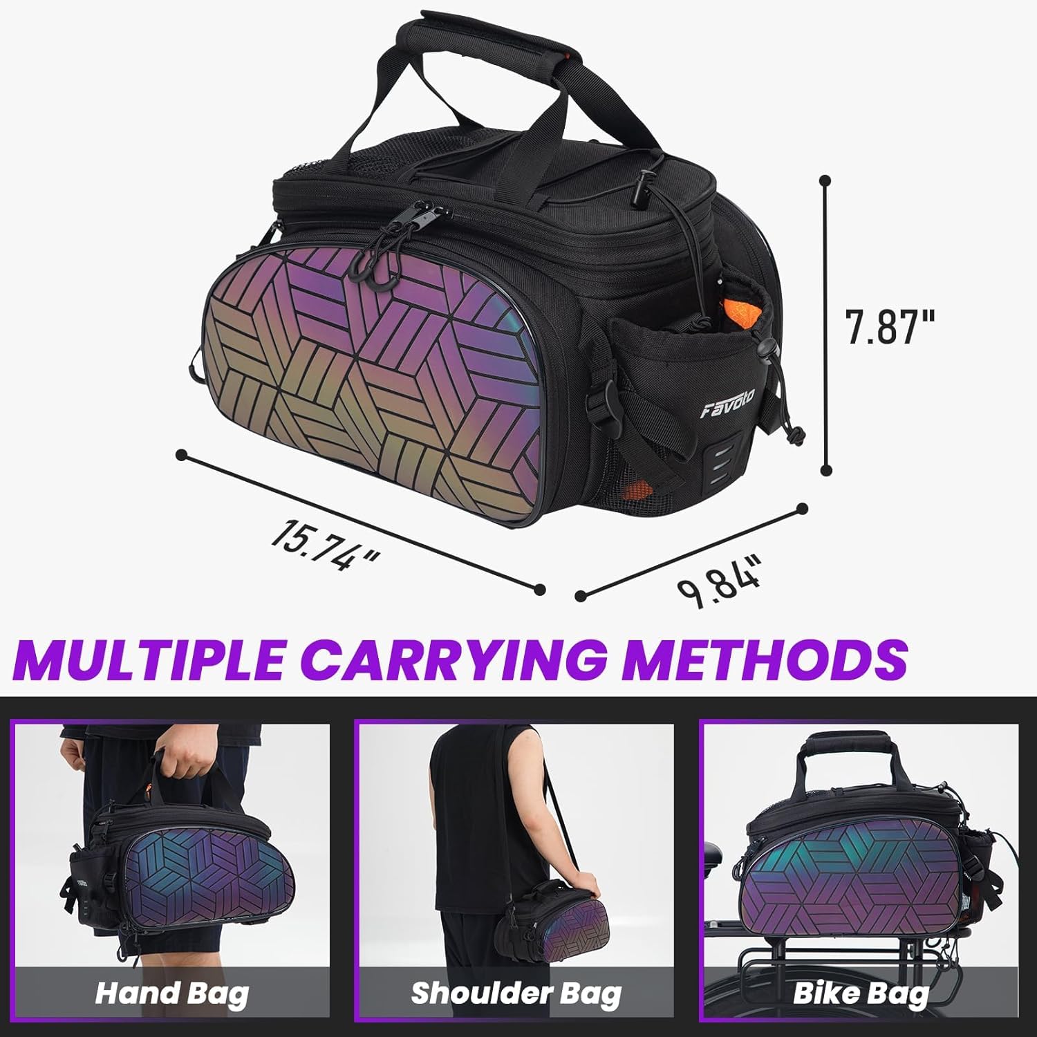 Favoto Bike Rack Bags for Bicycle - Saddle Bag 20L Large Capacity (Expanded to 45L) Waterproof Ebike Trunk Pannier with Reflector and Rain Cover