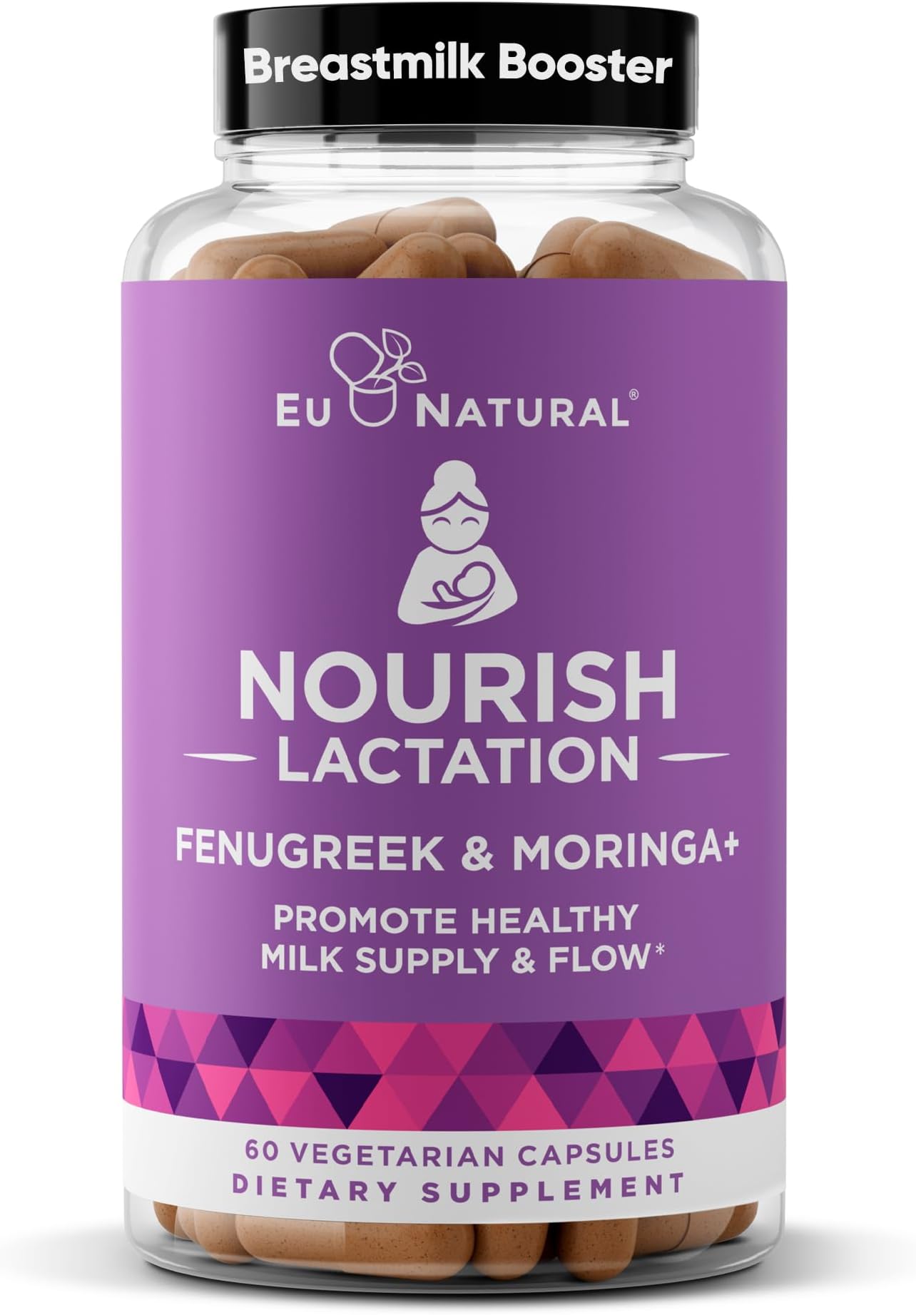 Eu Natural Nourish Lactation Supplement - Postpartum Support for Healthy Milk Flow & Production - Fenugreek Capsules for Women with Milk Thistle, Fennel Seed & Moringa, 60 Vegan Soft Capsules