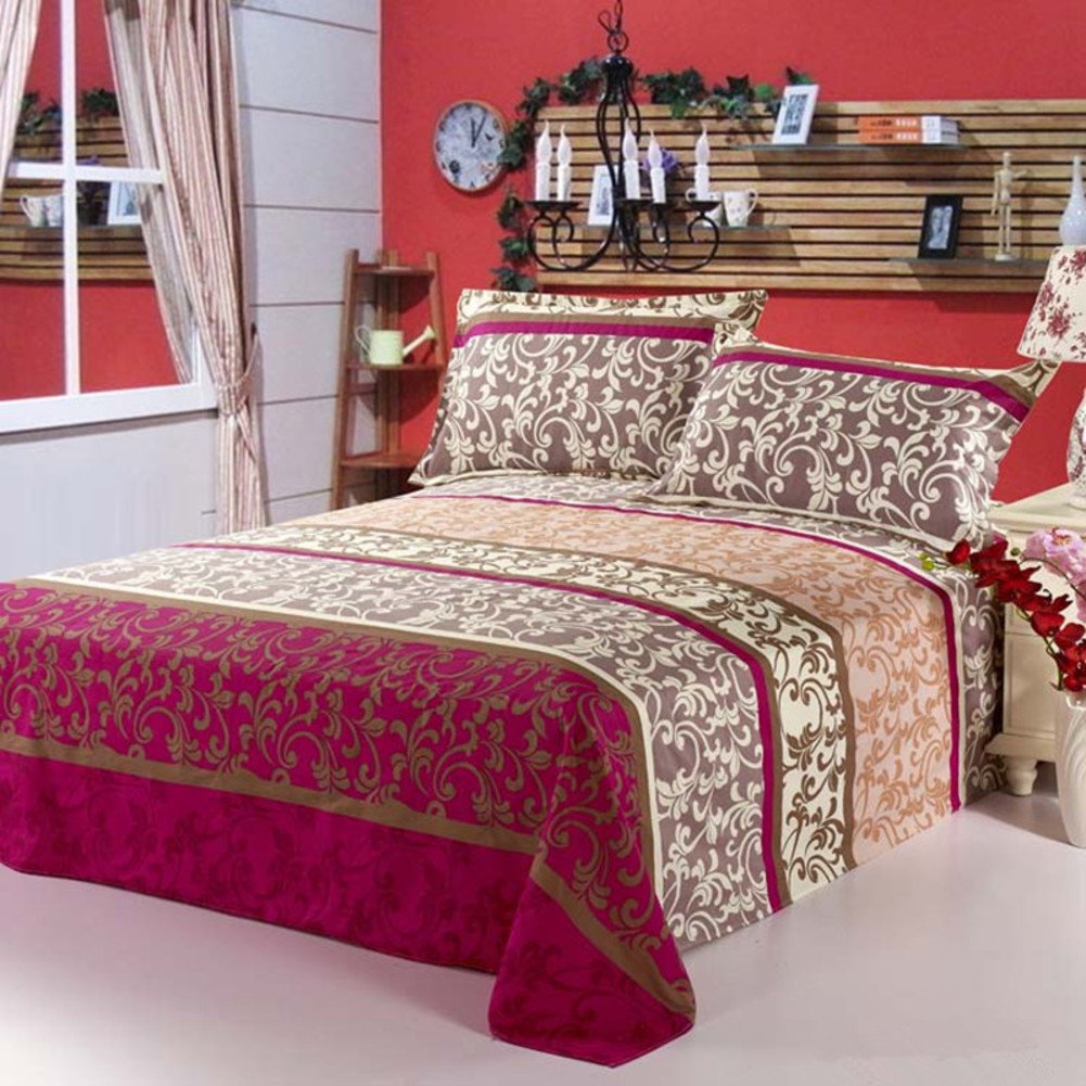 Draps en coton imprimé pastoral fleuri A pour lit double 160x230cm