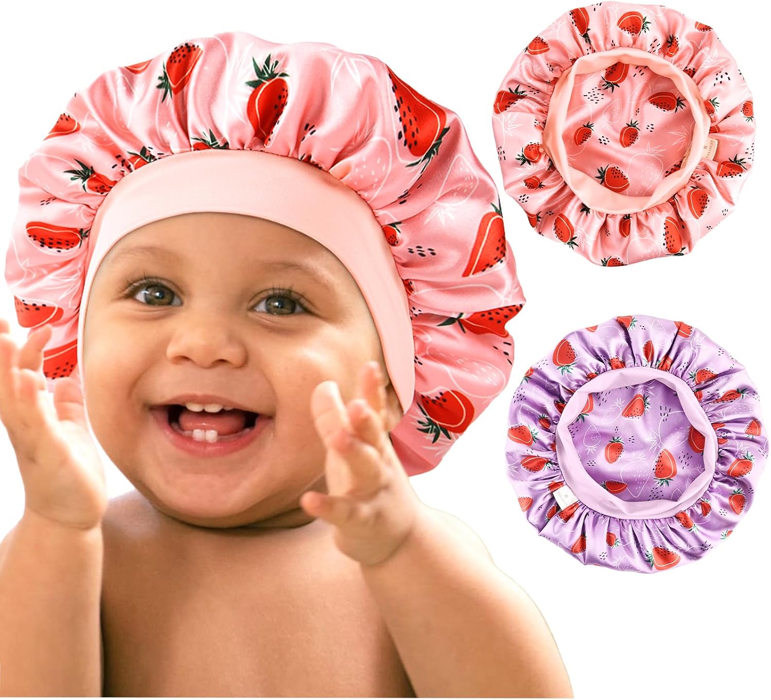 YANIBEST 2 Pcs Baby Satin Bonnet for Sleeping Kids Double Layer Sleeping Caps for Toddler Silk Bonnet Elastic Wide Band