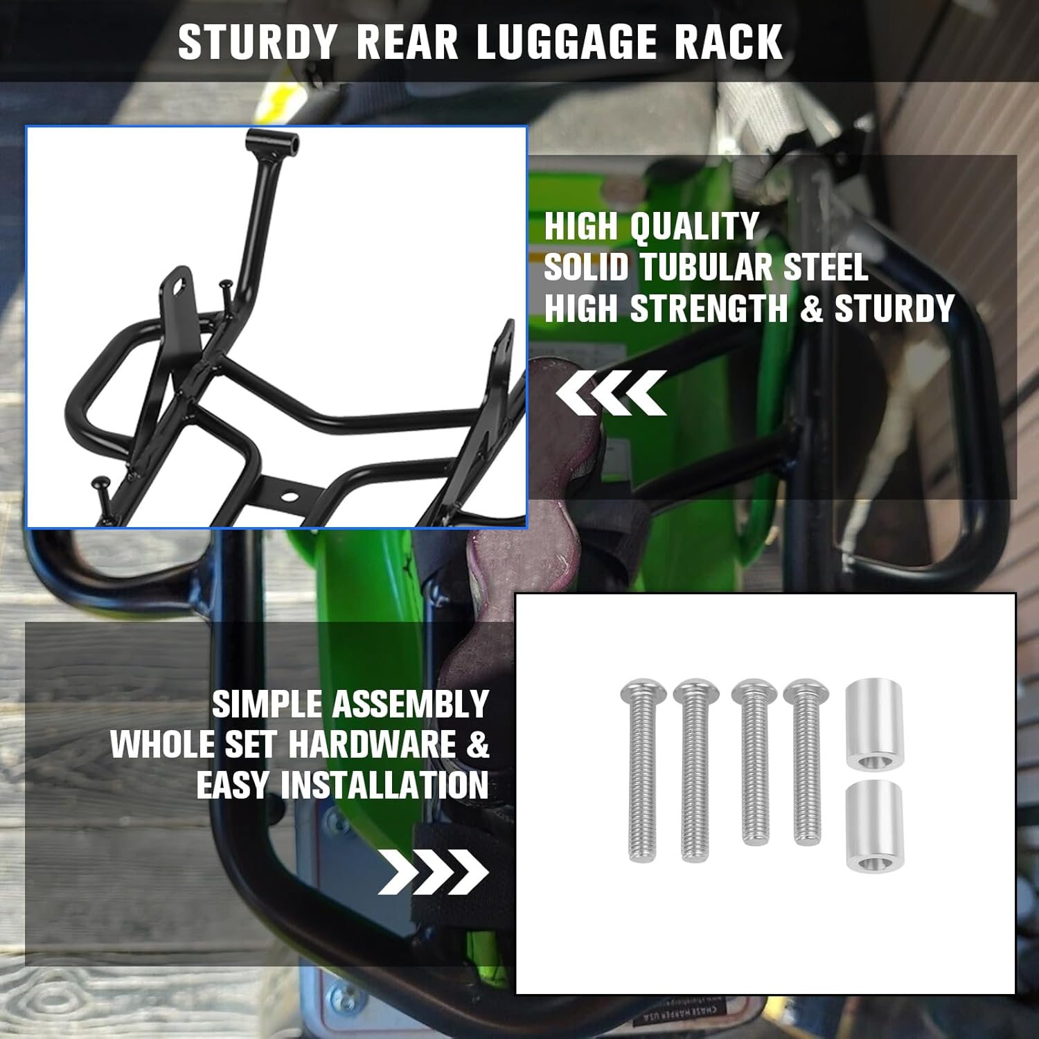 CHIFUN Luggage Rack for KLX230 KLX 230S 2019-2025, Rear Cargo Rack Replacement for Kawasaki, Steel Motorcycle Luggage Shelf Bracket with Hand Grip Rail Bar (Black)