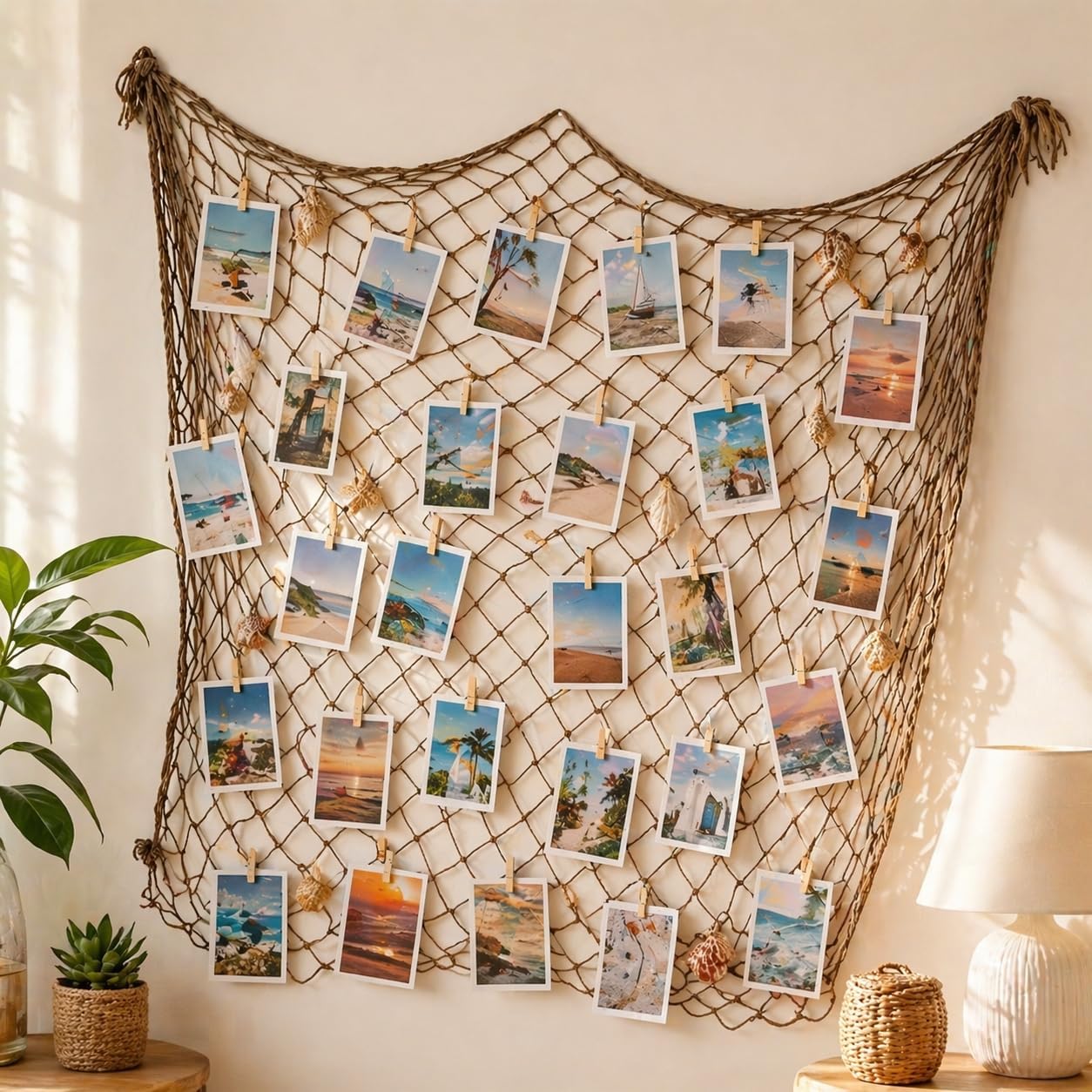 2 Pack Fish Net Decorations, 80x40 Inch Nautical Party Fish Net, Caramel