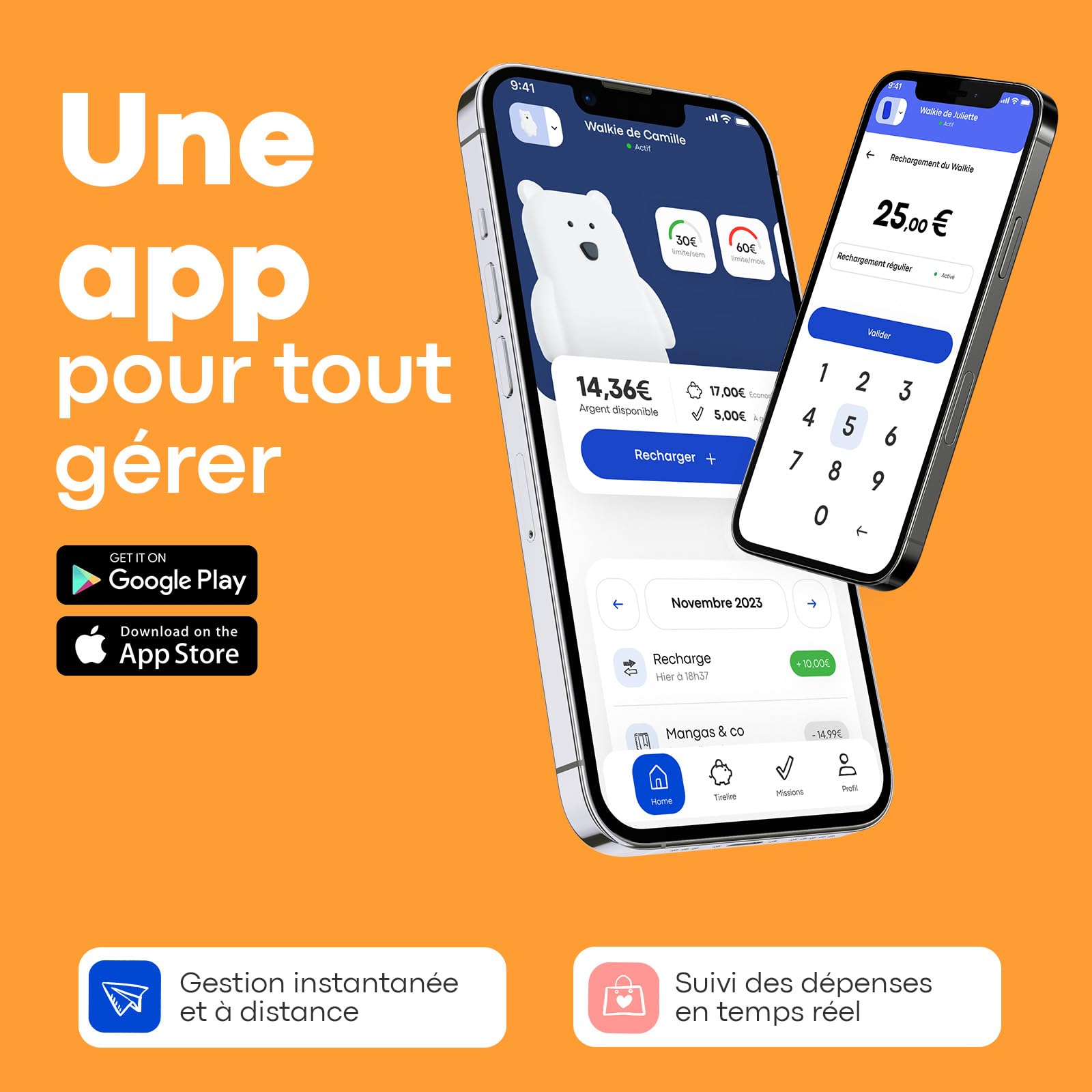Money Walkie - Porte Monnaie sans Contact pour Enfants et Ados - Solution pour Apprendre à Gérer Son Argent - Pratique, Ludique et Pédagogique - Ours Blanc