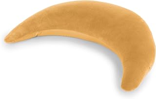 Theraline Plüschmond Stillkissen, Kopfkissen und Nackenkissen mit Perlen, ergonomisches Kissen zum Stillen, Schlafen und Lesen, Stillmond mit Plüsch, Mondkissen waschbar bis 40°C (Bernstein)