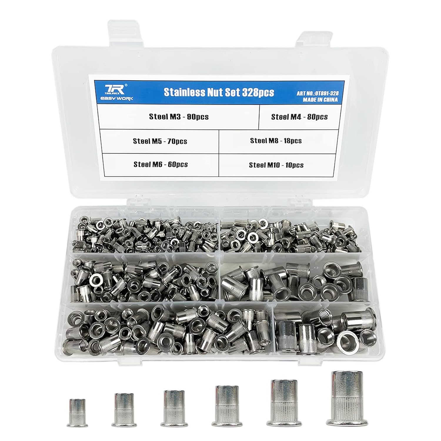328PCS Stainless Steel Rivet Nuts Kit, Metric Rivet Nuts Assortment M3