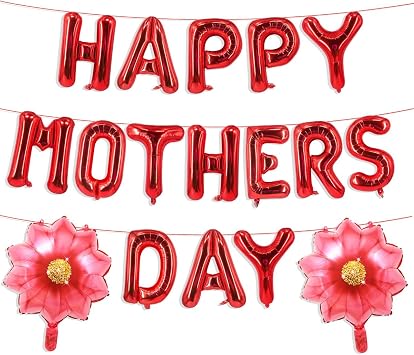 Happy Mothers Day Balloons 16 Inch Red Letter Balloons Sunflower Balloons Mothers Day Foil Balloons for Mothers Day Decorations Supplies
