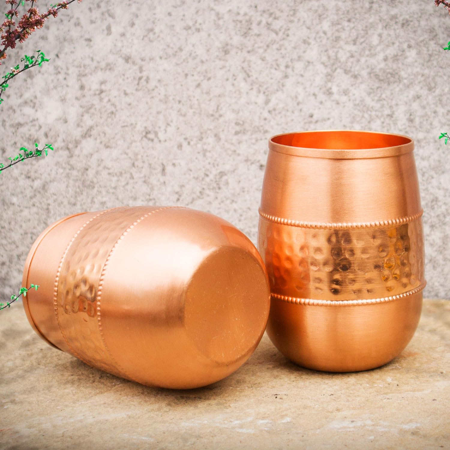ANCIENT IMPEX Set di 2 bicchieri in rame puro per benefici per la salute dell'Ayurveda (11,8 once fluide americane)