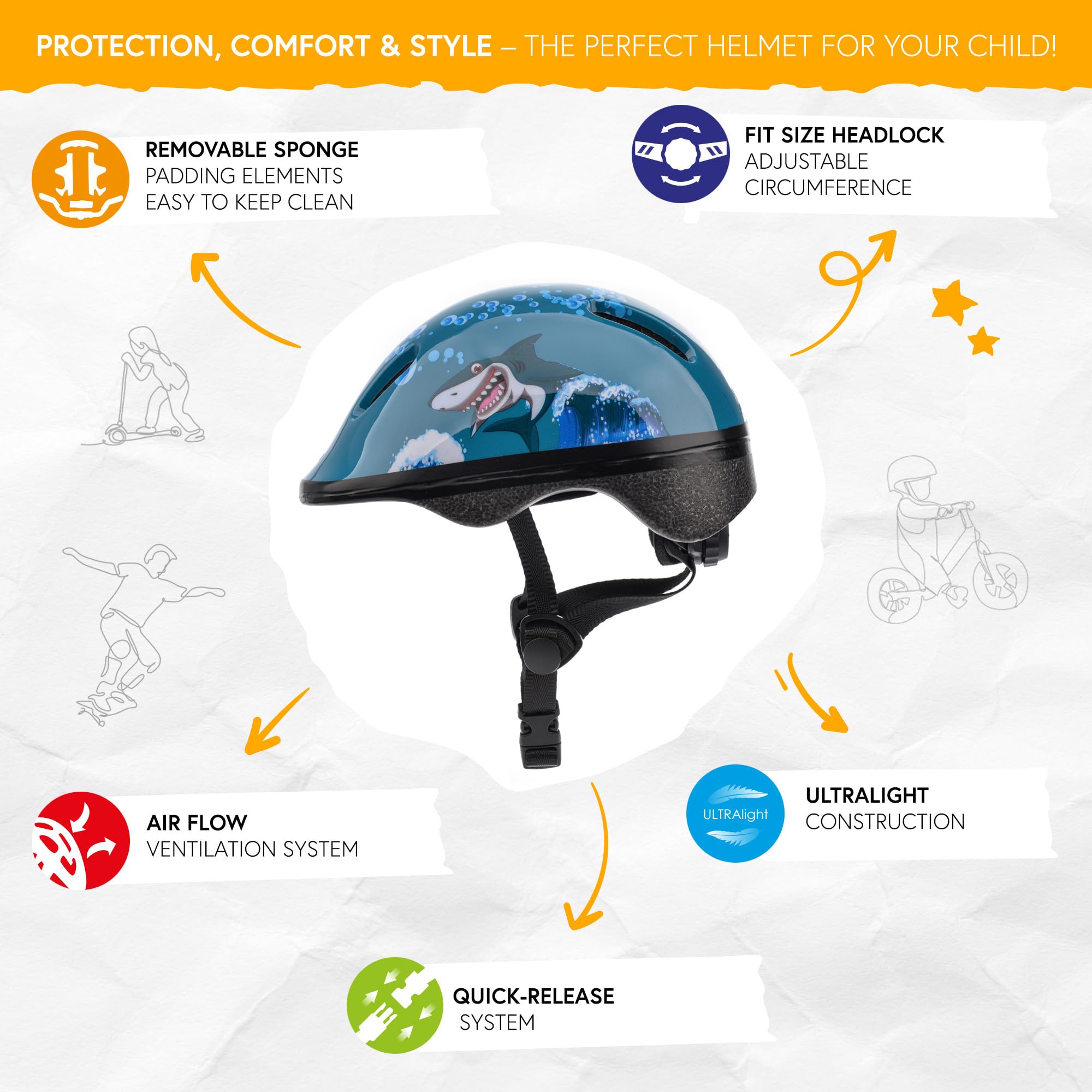 meteor Casco Bici Ideale per Bambini - Caschi Perfetto per Downhill Enduro Ciclismo MTB Scooter - Helmet per Tutte Le Forme di Attività in Bicicletta Helmo