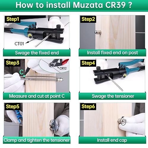 Miniatura 4 de Muzata Paquete de 30 barandillas de cable de 18 pulgadas, tensor roscado a mano, 4x4, 2x2, poste de metal de madera, T316, cubierta de escalera,