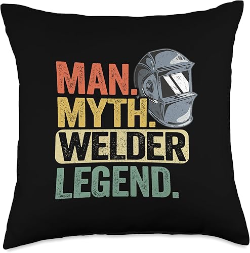 Welding Accessories & Gifts For Welders Men Man Myth Welder Legend Metal Worker Dad Helmet - Almohada de soldadura, 18 x 18 pulgadas, multicolor