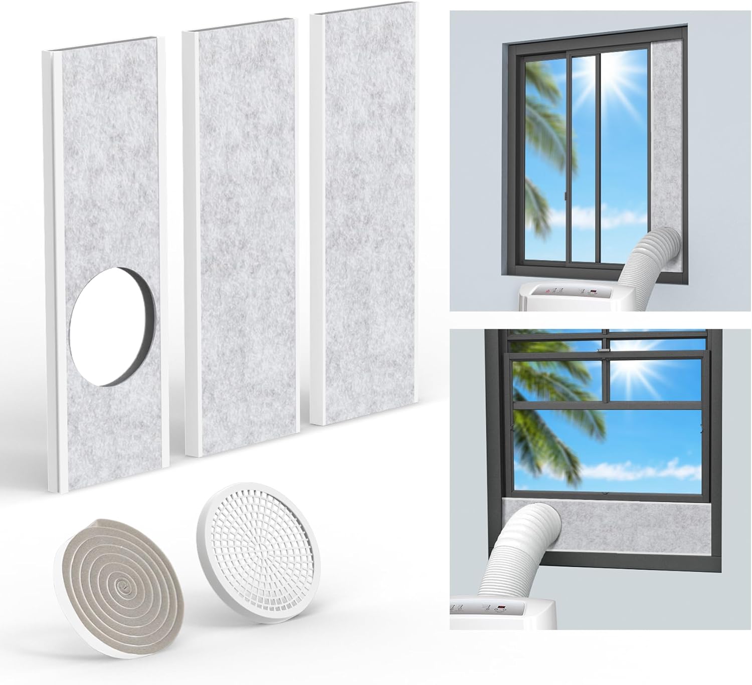 LBG Portable AC Window Vent Kit - 40-64 Inch Adjustable With Mesh Screen | Insulated Seal For 5" & 5.9" Hoses