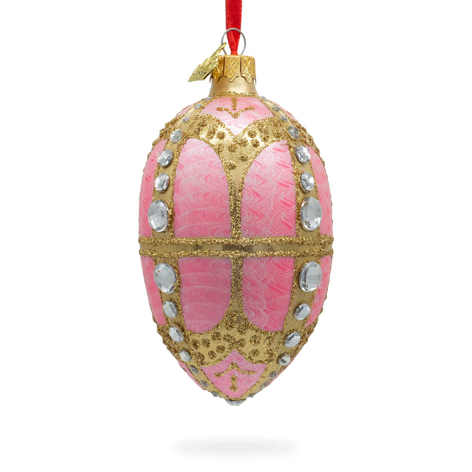 Diamantes en Oro y Vidrio de Huevo Ornamento Rosa 4 Pulgadas
