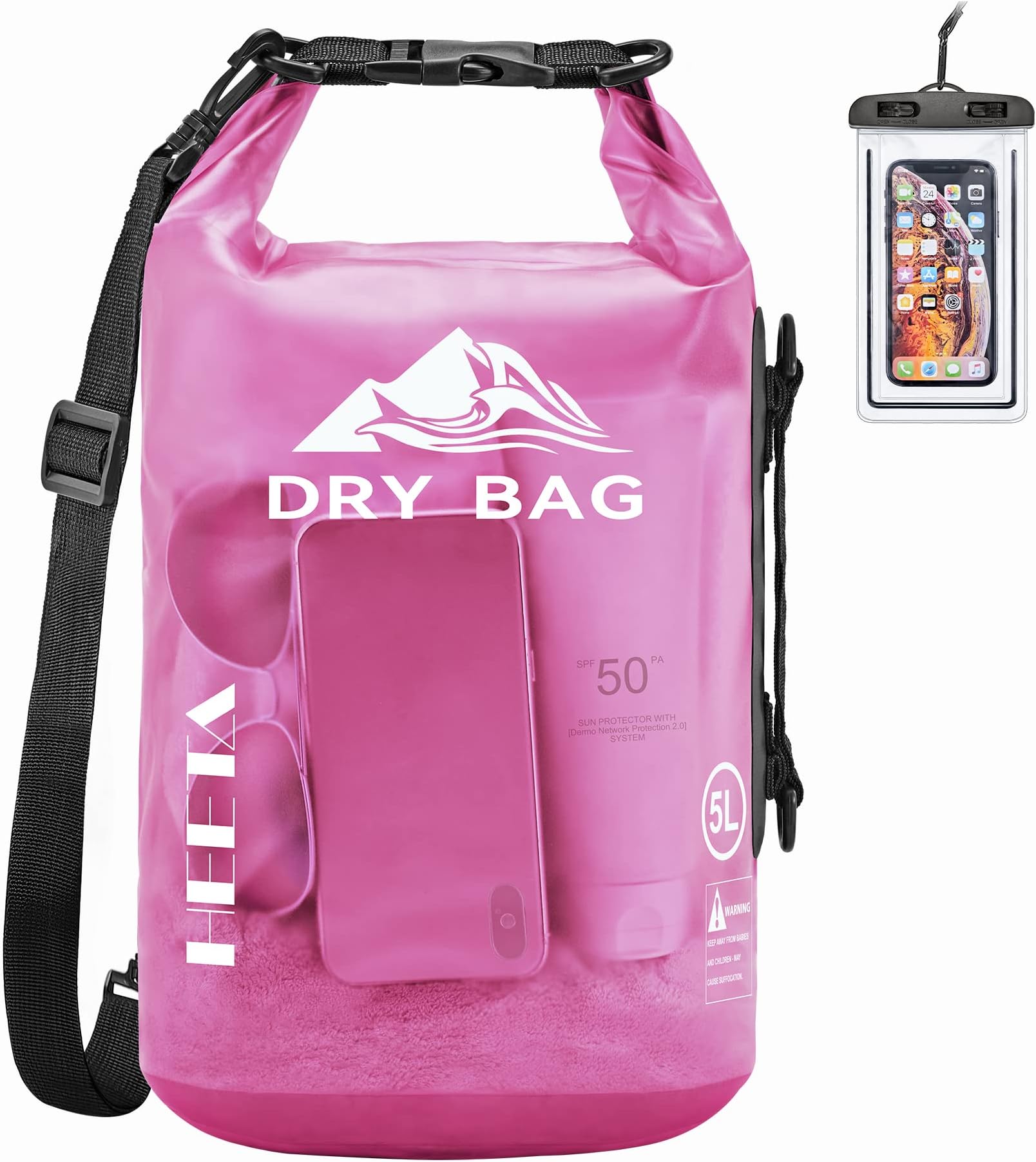 HEETA 5L/10L/20L Waterproof Dry Bag with Waterproof Phone Case (IPX7) for Beach, Hiking, Stand Up Paddling, Rafting or Camping Diving