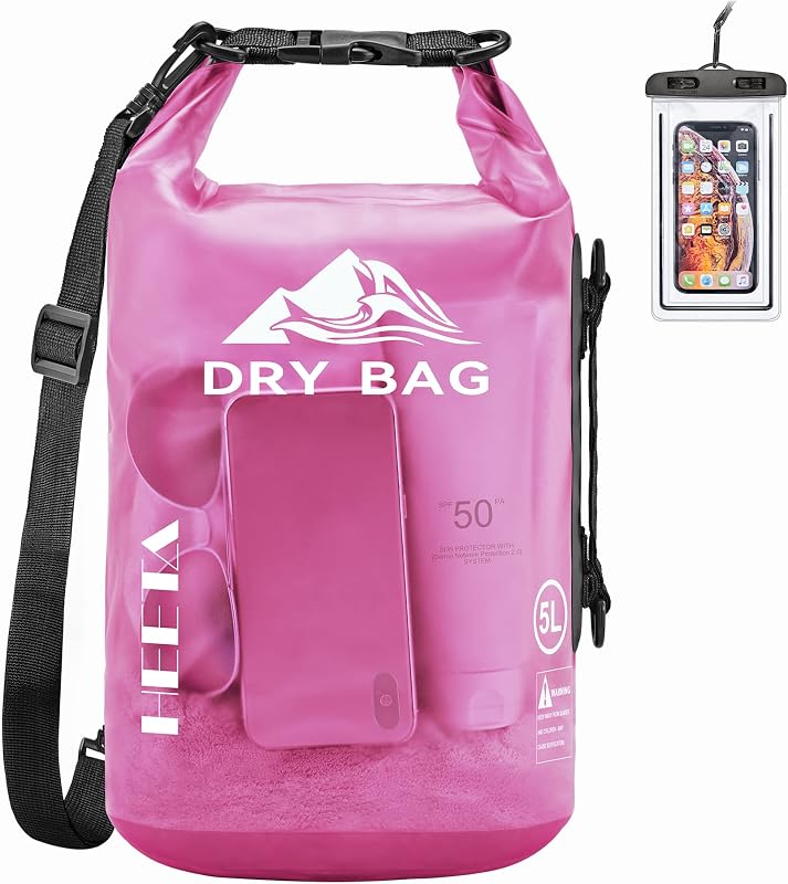 Mochila impermeable HEETA Dry Bag con funda para teléfono 5L/10L/20L/30L/40L | Bolsa de almacenamiento en seco ligera y enrollable para mujeres y hombres, accesorios esenciales para viajes, canotaje, kayak, tabla de remo, Camping, playa
