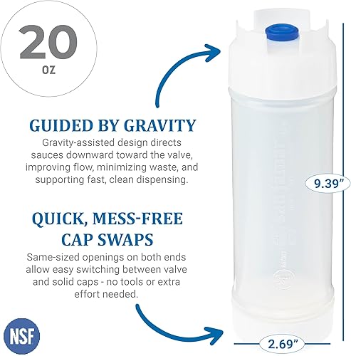 Miniatura 4 de San Jamar Ez Kleen - Botella de plástico para salsa con válvula mediana para salsas gruesas y condimentos, 20 onzas, color blanco