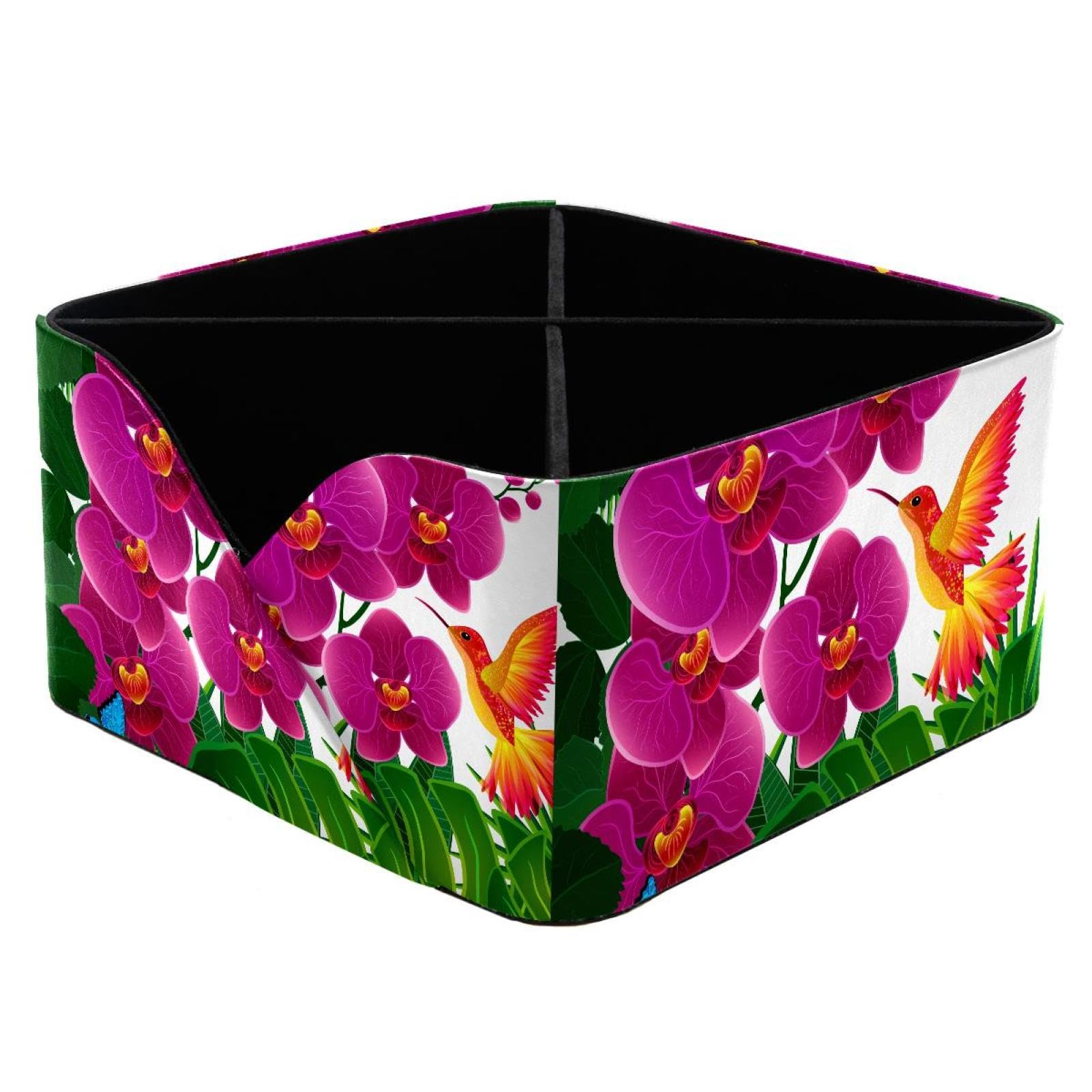 KengjuTesu Floral Orchid Flowers with Bird Butterflies Desktop Organizer Pen Holder, Rectangular Pencil Cup for Office, Study and Makeup Stations