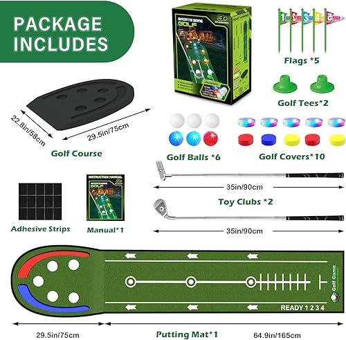 Miniatura 7 de VATOS Alfombra de Golf Mejorada para Interior para Niños - Juego de Golf con Bolas LED, Copas Luminosas, Hierros y Putters, Alfombra de Golf