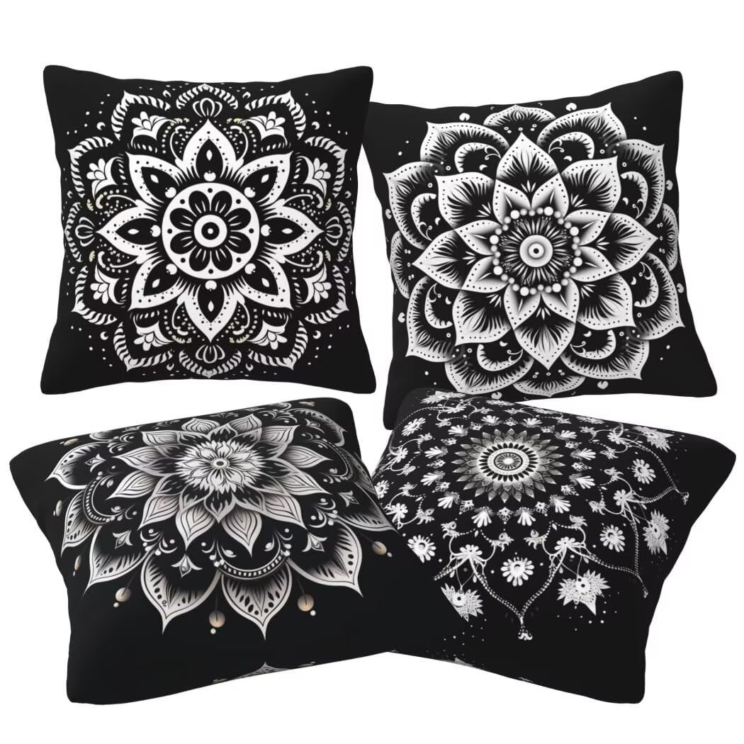 Kissenbezug 45x45 Samt Schwarz und Weiß Kissenbezüge 4er Set Dekorative Sofakissen Couchkissen Boho Kissen Kissenhüllen mit Verstecktem Reißverschluss für Schlafzimmer Wohnzimmer Heimdekoration -LI242