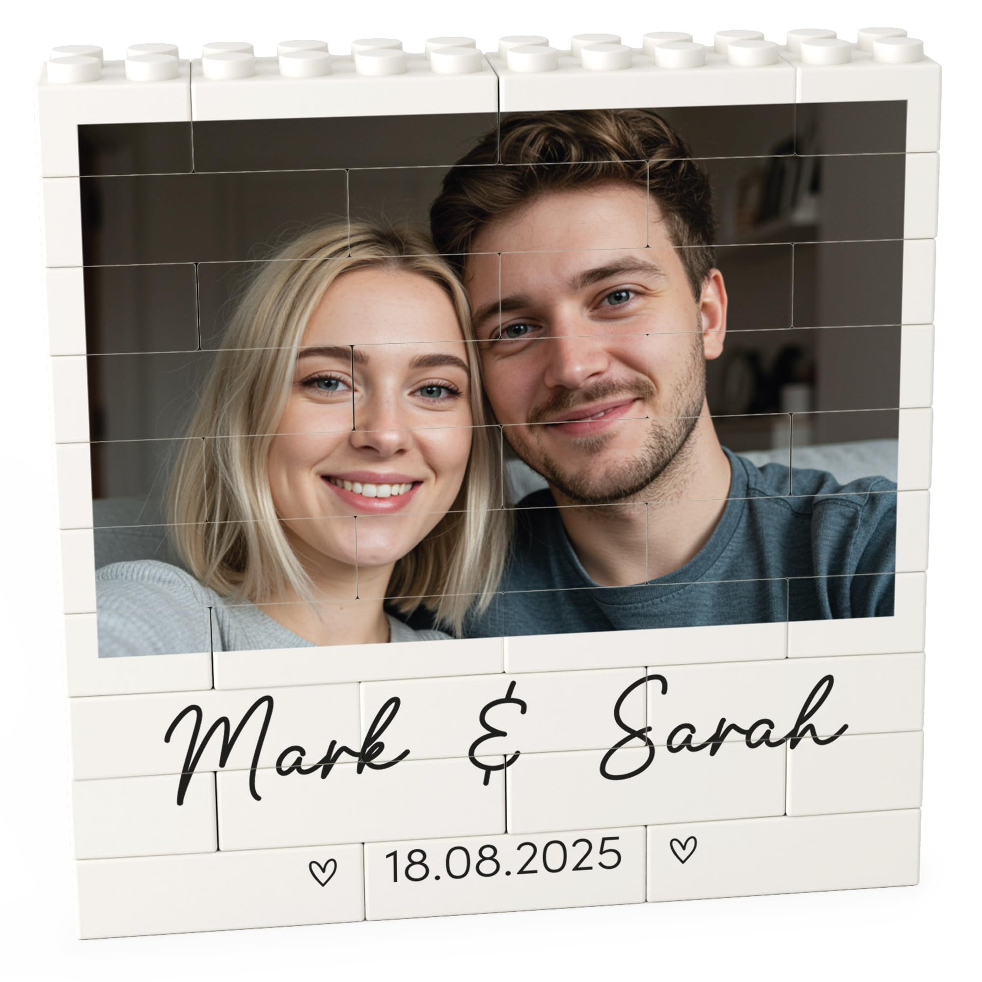 Beecreative Personalised Boyfriend Girlfriend Photo Gifts - White Building Block Square Ornament - Custom Valentines Photo Couples Keepsake