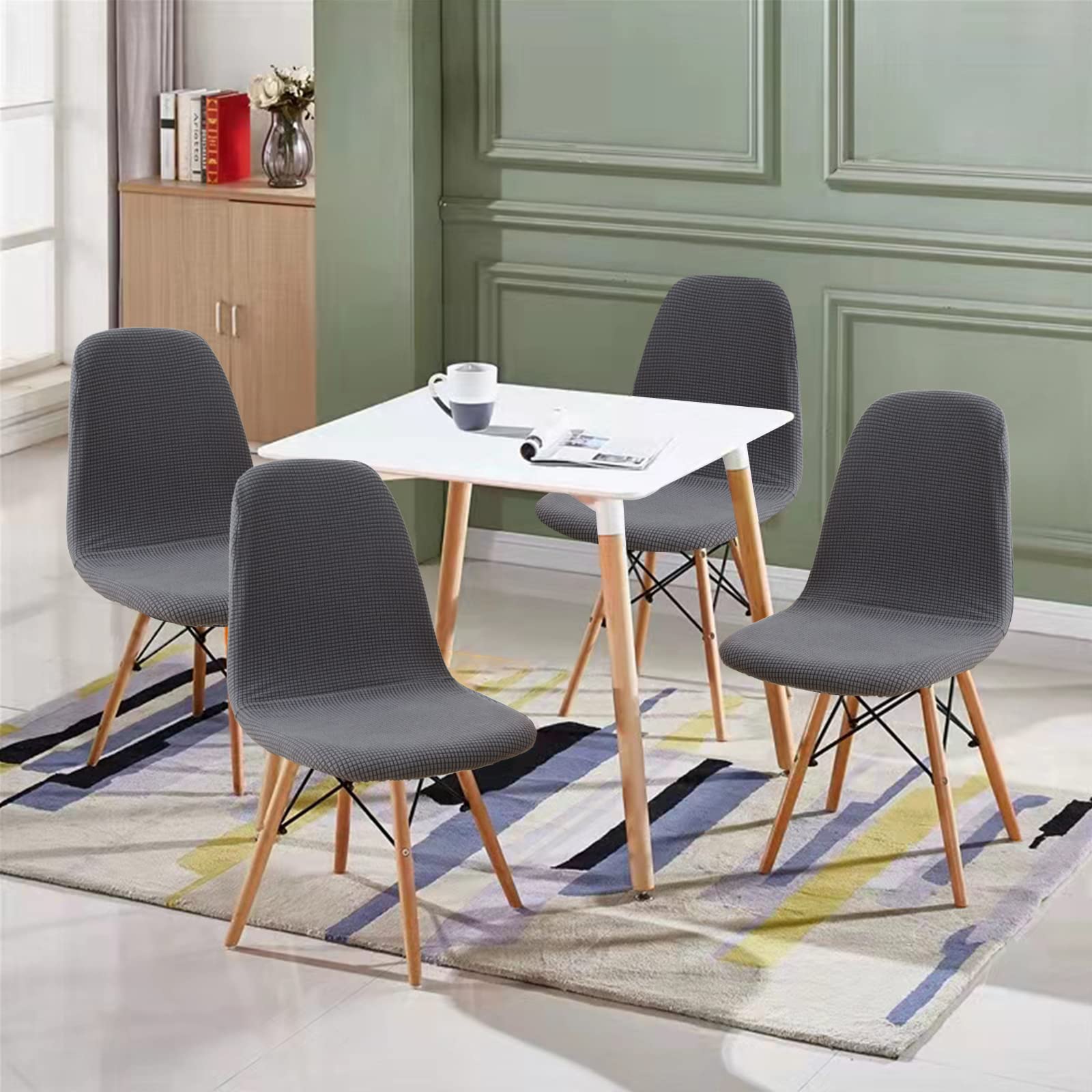 Jaotto Coprisedia Elasticizzati con Schienale 6 Pezzi,Fodere Coprisedia con Schienale Tondo per Sala da Pranzo Jacquard,Coprisedia Ufficio Universali Lavabili,Vestisedia per Casa Cucina,Grigio