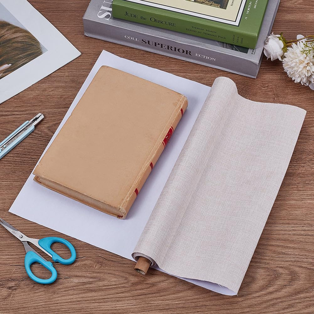 CRASPIRE 51 x 11.8 Inch Book Binding Cloth Book Cover Fabric with Paper Back Old Lace Linen Woven Polyester Bookcover for Books Album Scrapbooking Archival DIY Covering Bookbinding Protector - Image 3