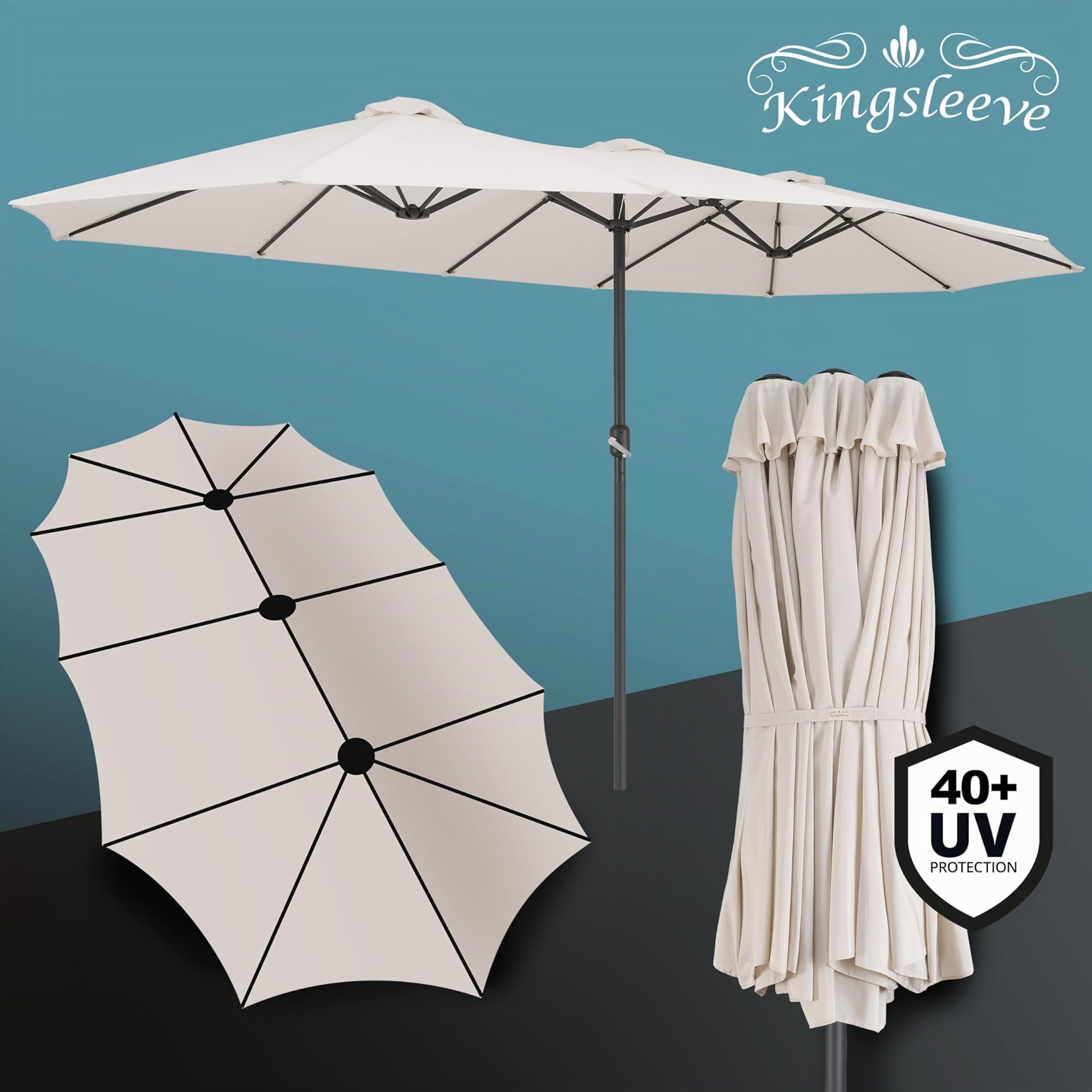 Kingsleeve® Parasol de Jardin Double XXL Protection Solaire crème 460x270cm avec manivelle Pare-Soleil avec Protection UV40+