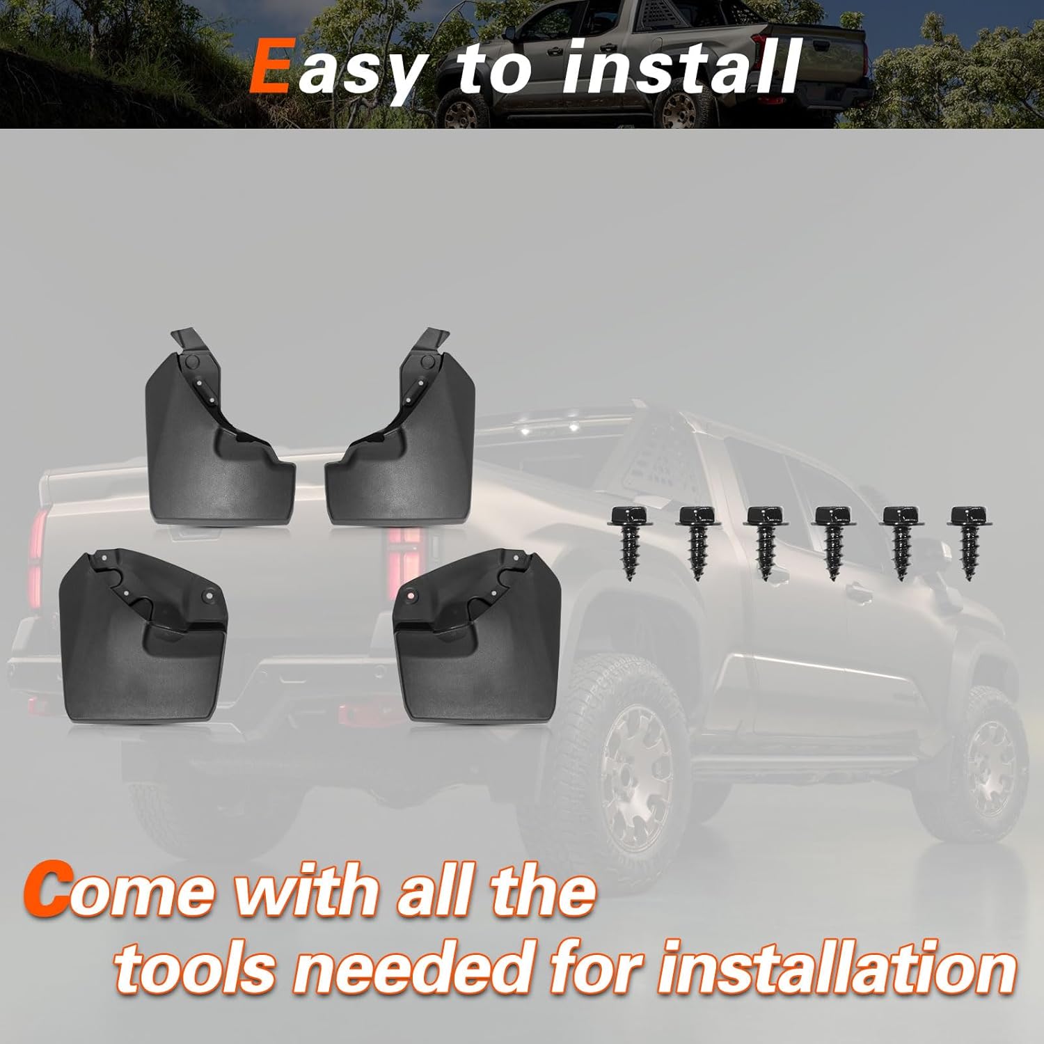 4PCS Mud Flaps Compatible with 2024 2025 Toyota Tacoma TRD Pro or Trailhunter Mudguard Kit Mud Guards Splash Guards PK389-35R00-P1