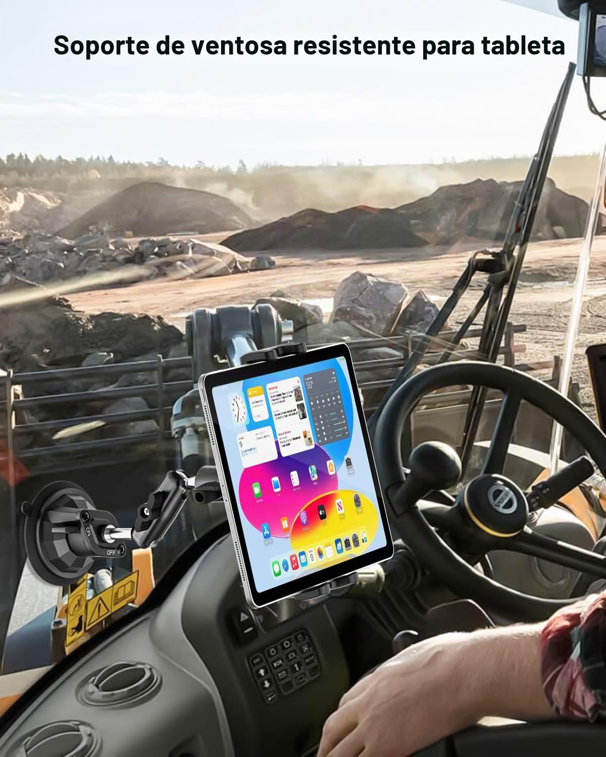 Soporte Tablet Tractor, Soporte Tablet para Tractor Parabrisas [Potente Ventosa], 360° Ajustable Brazo Metálico Porta Ventosa Tractor para iPad Pro Air Mini, Galaxy Tab, iPhone, 4-13" Tableta