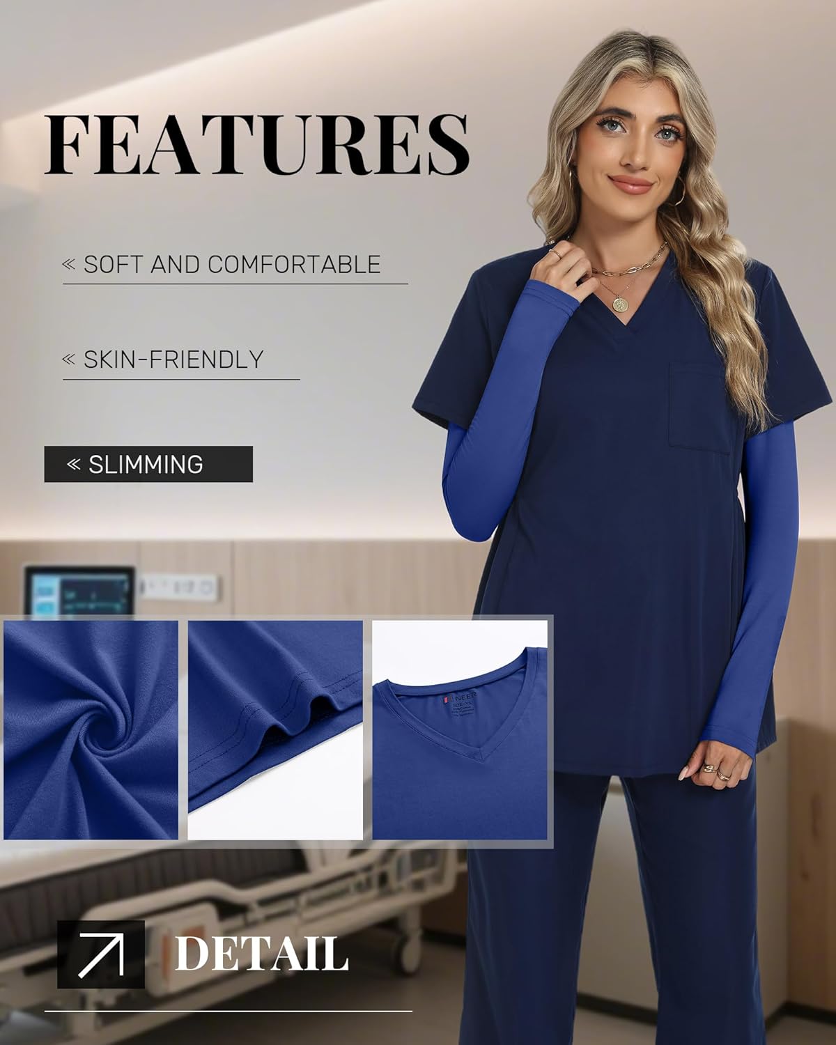 Neer 3 Pack Women Long Sleeve Underscrubs Shirt V Neck Slim Fitted Scrub Undershirts Comfort Nurse Fall Layering Tees Tops - Image 5