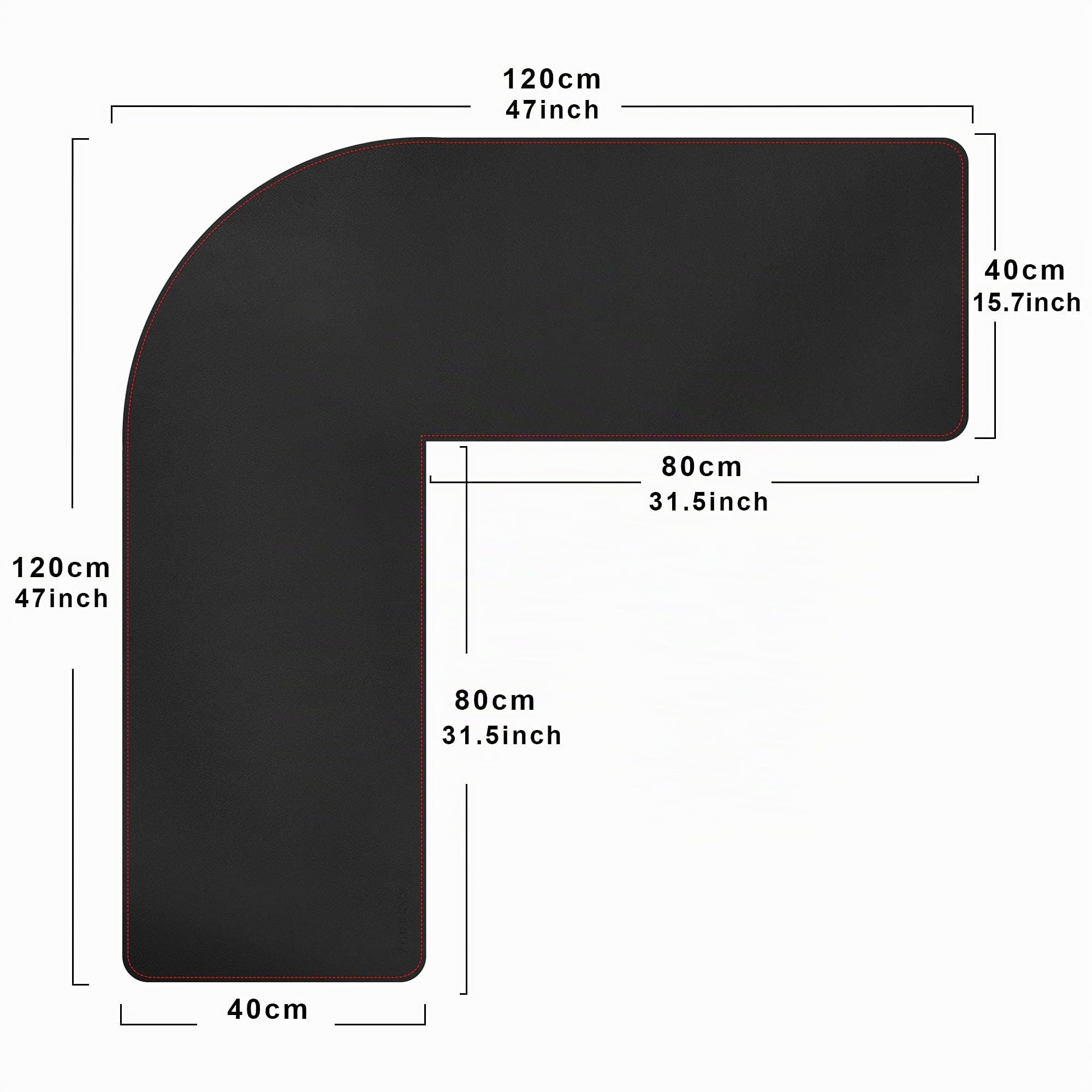 ZORESYN L-förmige Schreibmatte, 120x120x40cm, Schwarz, 0.2cm Dick