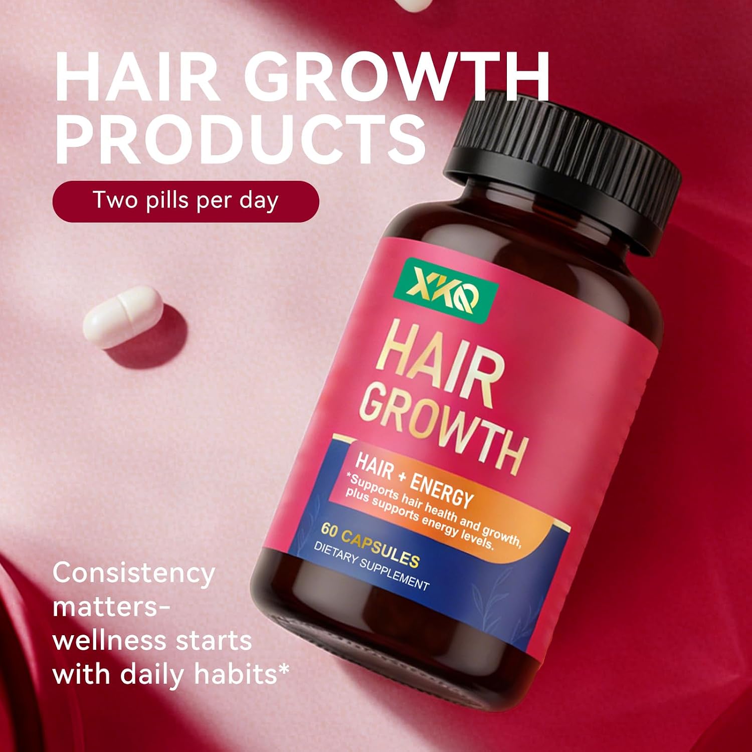 XKQ Hair Growth Supplements for Men & Women – Hair Skin and Nails Supplement with Biotin & Vitamins – Daily Wellness & Beauty Support for Busy Lifestyles – Clean Formula