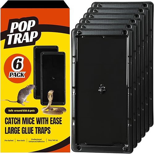 POPTRAP Trampa para ratones con pegamento ultra fuerte, 6 unidades, con aroma a mantequilla de maní para interiores y exteriores, no tóxica