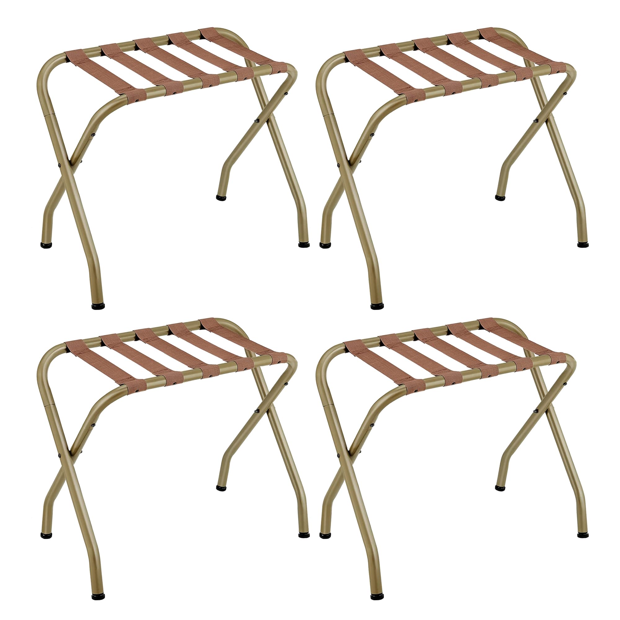 SONGMICS Luggage Rack, Pack of 4, Luggage Racks for Guest Room, Suitcase Stand, Steel Frame, Foldable, for Bedroom, Golden URLR064A04