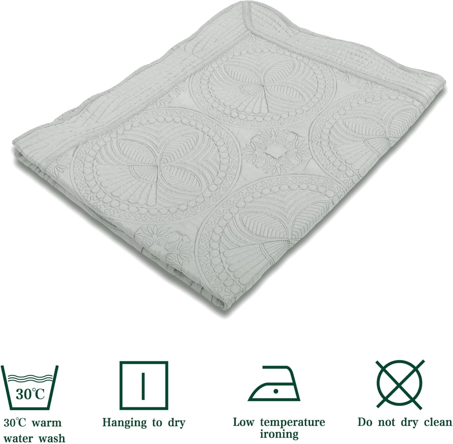 MONOBLANKS Baby Quilt Personlized Monogram Lightweight Embossed Scalloped Throw Blanket Four Seasons (Gray)