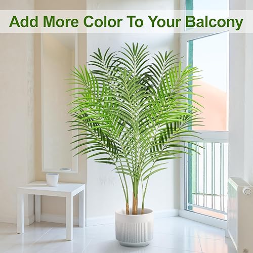 Miniatura 5 de Palmera artificial de 4 pies de alto, palmera falsa para decoración de interiores con 13 troncos y diseño de corteza real, palmera areca tropical