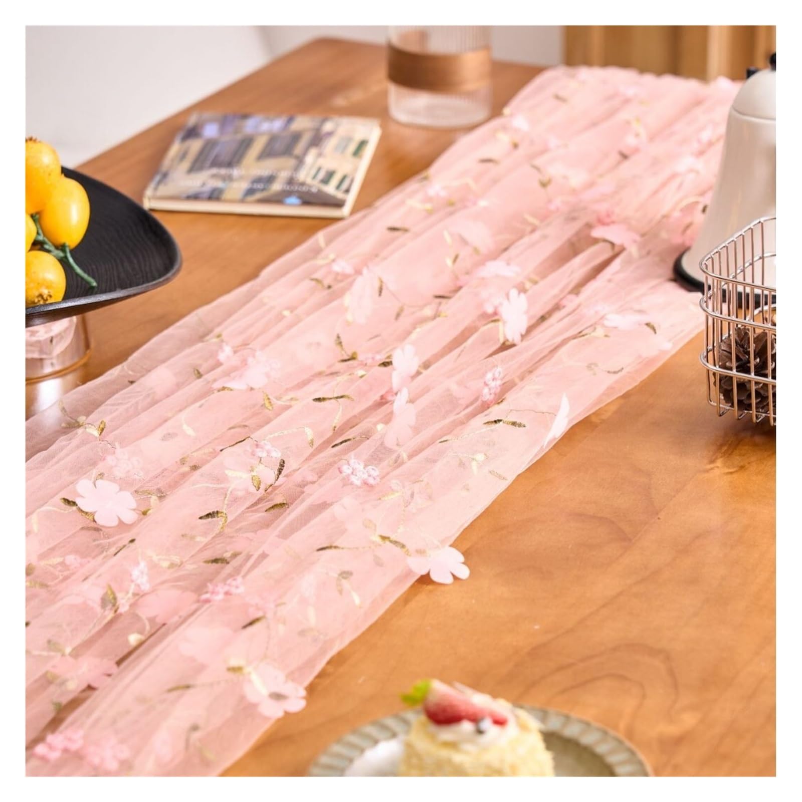 NJIEzhao Embroidered Lace Tablecloth Romantic Floral Embroidered Lace Tulle Tablecloth Transparent Mesh Table Cloth Cover(D,100x150CM)