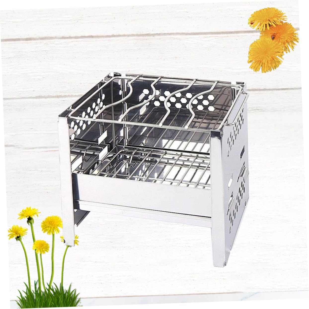 1pc Mini Portable Bbq Grill Square Stainless Steel Burning Stove for Outdoor Camping Stove Camping Accessory