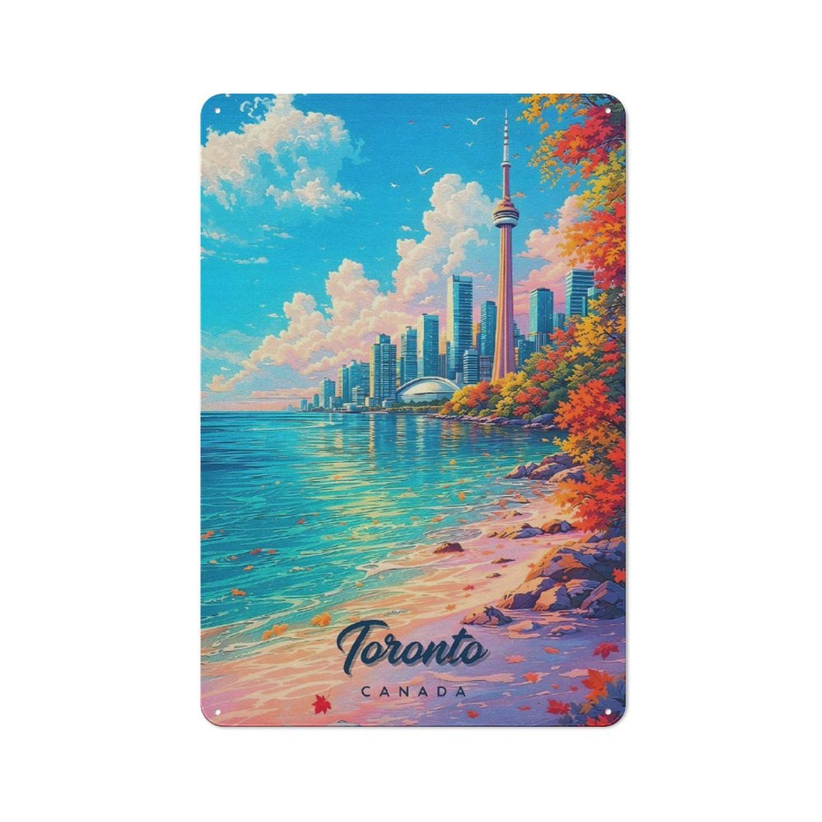 Junmoney Style-10 Modern Vintage Toronto Skyline In Autumn Office Metal Sign 30X20cm, Creative Space Decor For Hobby Room, Office, Lounge Or Living Room