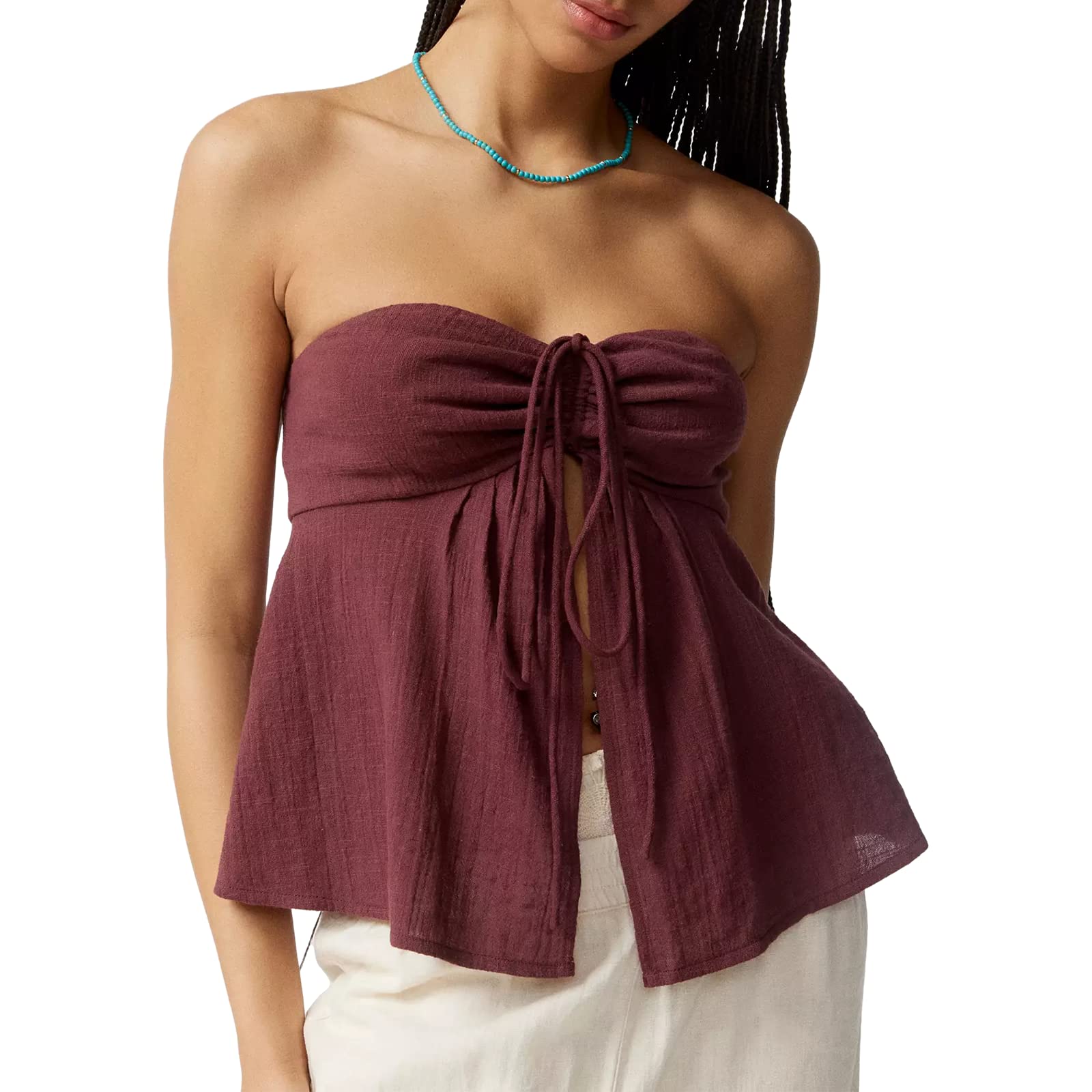 WPNAKSWomen Split Front Tube Top Sexy Strapless Bandeau Shirt Cute Summer Y2k Going Out Tops Backless Vest Tank