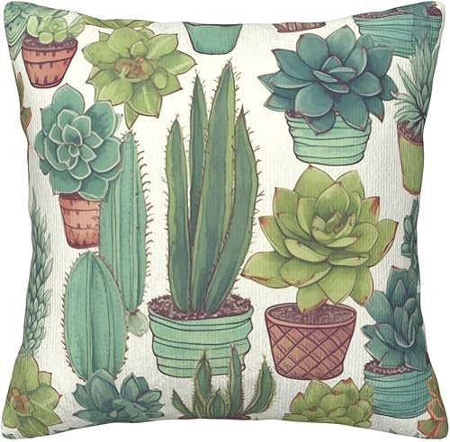 WSOIHFEC Fundas de cojín de pana suave con estampado de cactus y suculentas, funda de cojín cuadrada para sofá, sala de estar, decoración del hogar,