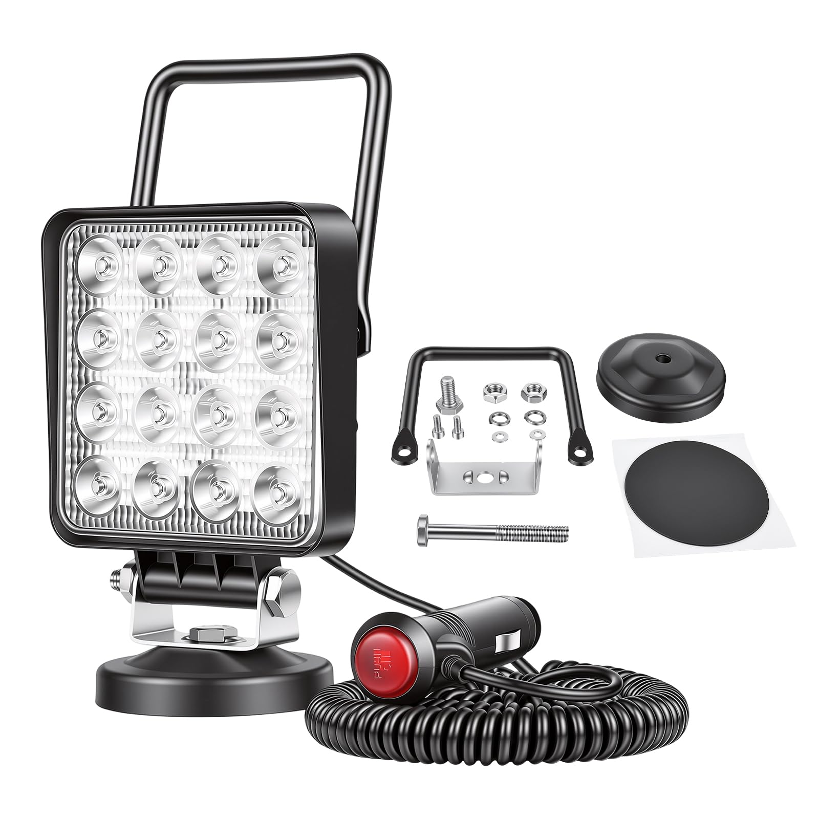 RIGIDON 2 Pcs Lámpara trabajo led portatil, 4 pulgadas 48W, Spot lámpara para off road camión coche todoterreno SUV 4x4 vehículos, Faros trabajo led con imán 12v 24v Spotlights, 6000K