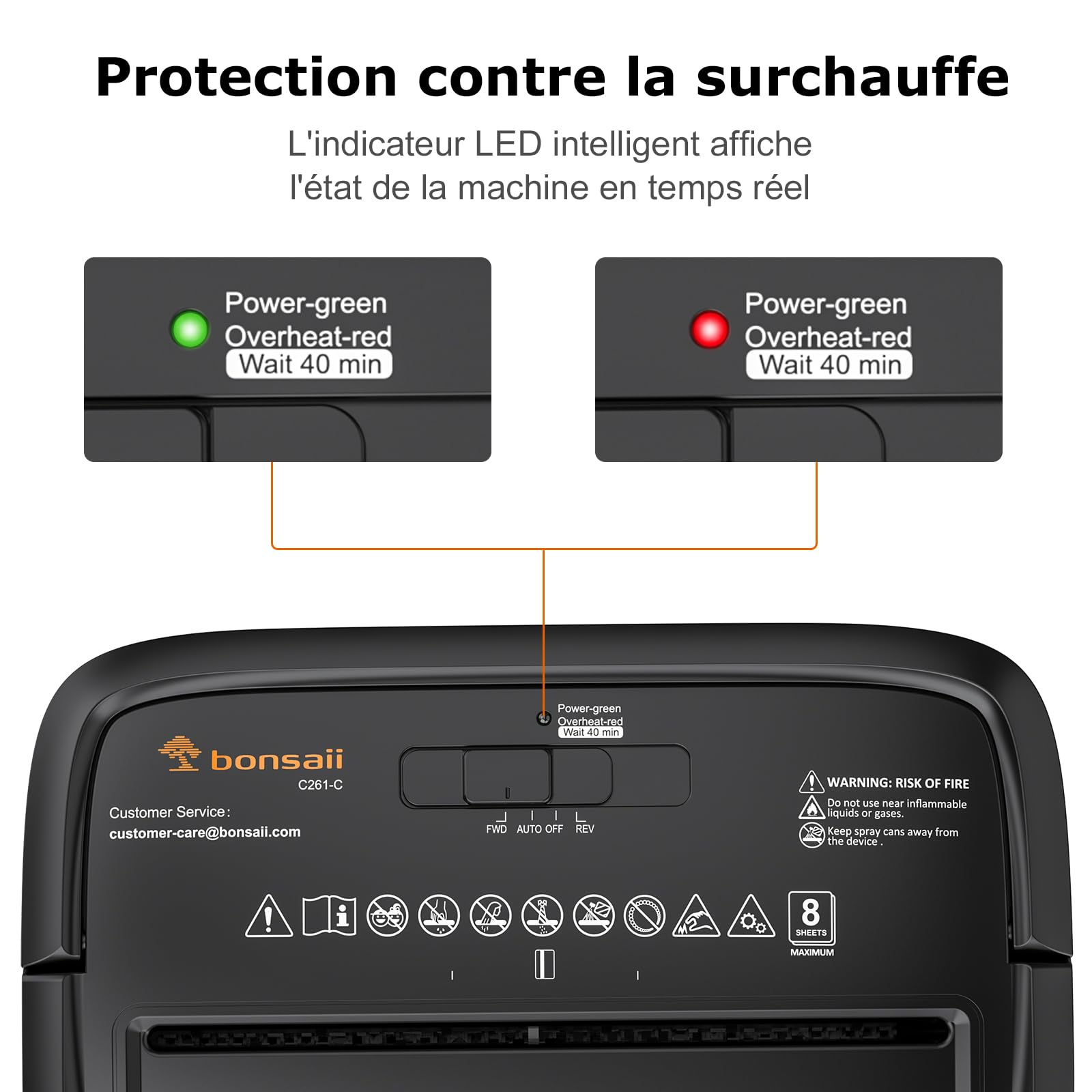 Bonsaii Destructeur de Documents 8 Feuilles, Broyeur Papier Sécurité P-4 Coupe Croisée, Corbeille 16L, Déchiqueteuse Électrique Compacte C261-C