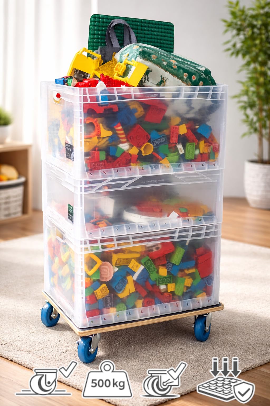 (2er-Set) Möbelroller/Transporthilfe | 60 × 40 cm | je 500 kg | Kompakt, stabil, bodenschonend – für schwere Lasten.