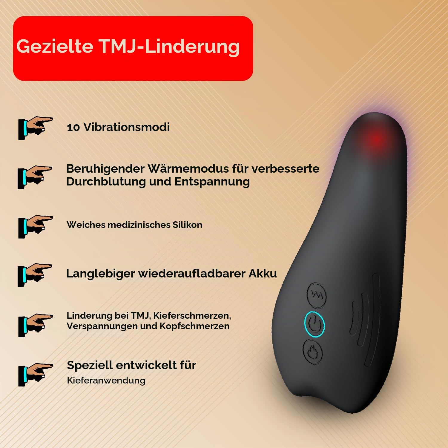Peak Essentials TMJ Relief Products Kiefermassagegerät mit fortschrittlichen Heizmodi, TMJ Kiefermassagegerät, TMJ Kiefermassagegerät, ergonomisches TMJ-Massagegerät