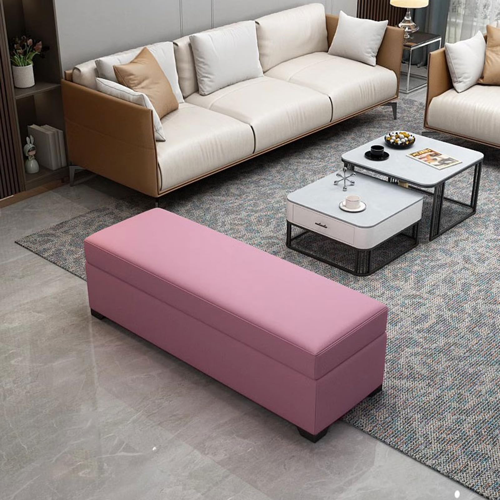 Banc bout de lit avec rangement en cuir coffre ottoman pour chambre et salon