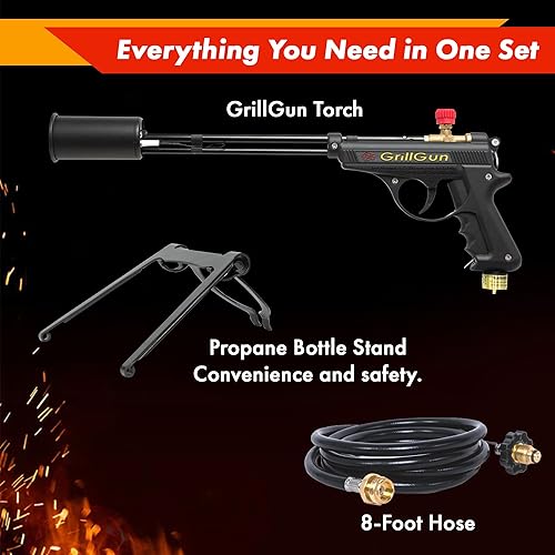 Miniatura 8 de GRILLBLAZER GrillGun - Juego de soplete de mano, soporte y manguera, para parrilla y soplete culinario, iniciador de carbón, herramientas