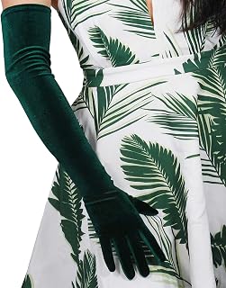 Women Long Velvet Gloves Touchscreen Stretchy Vintage 1920s Evening Party Opera Costume Gloves - Deep Green