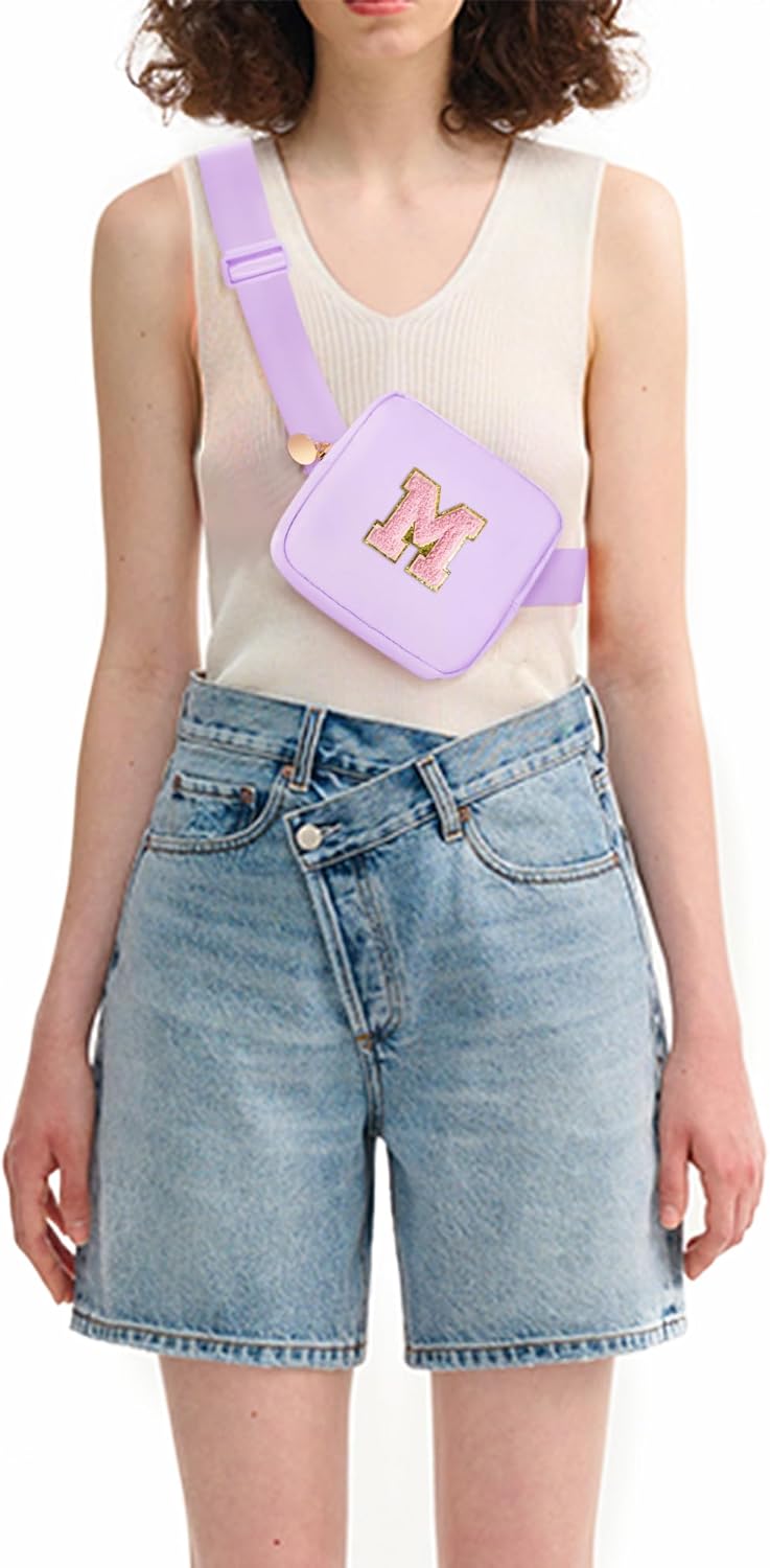 Gifts for Grandkids - Initial Purse Fanny Pack Crossbody Bag Mini Travel Bag,Birthday Gift for 2 3 4 5 6 7 8 9 10 11 Year Old Teen Girls - Lavender,M - Image 2